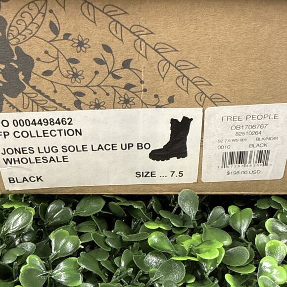 Free People combat boots Jones Lug Sole Lace Up Size 7.5 Black Leather NWB - Picture 9 of 9
